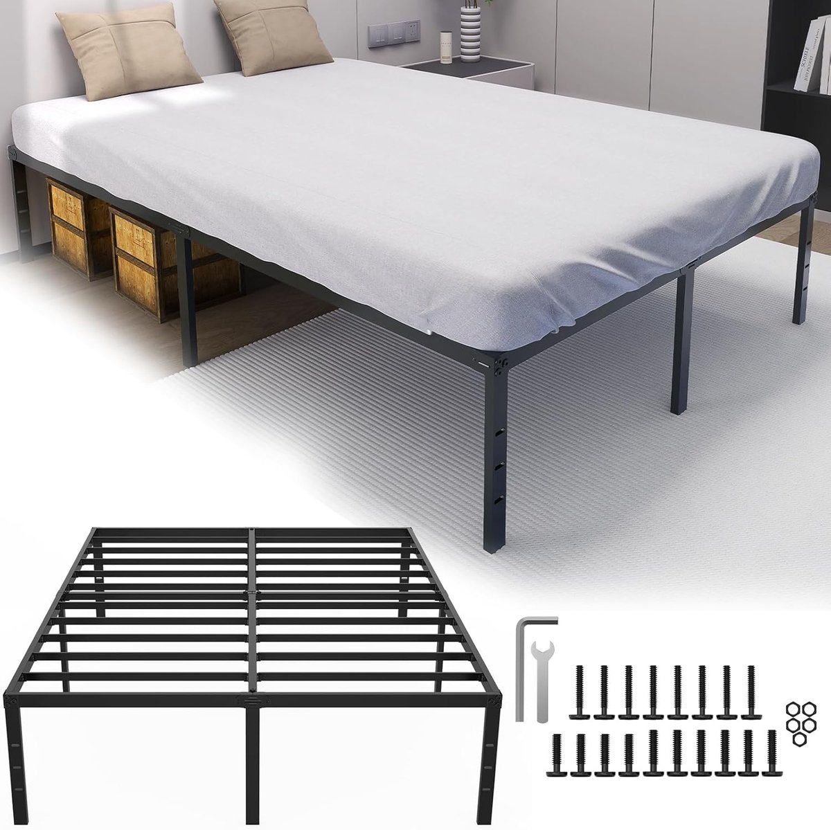NAIZY 140x200cm ijzeren bedframe met lattenbodem