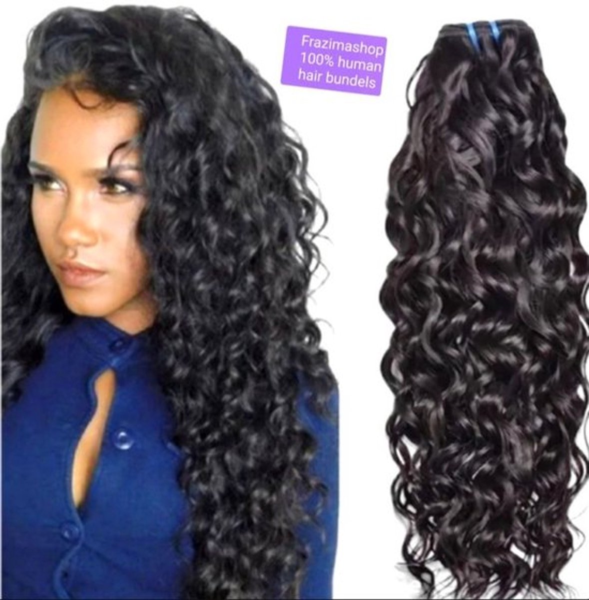 Frazimashop - Hairextention- Braziliaans Remy weave- Hair-32 inches- 81cm- Haarstuks- Water Diep Golf- 1Stuks Bundel- 1B- Haarextenties- Human Hair