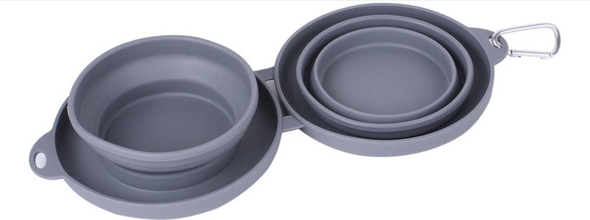 Nixnix® - Silicon Dieren Voerbak - Grijs - Opvouwbaar - Dubbel - 15cm