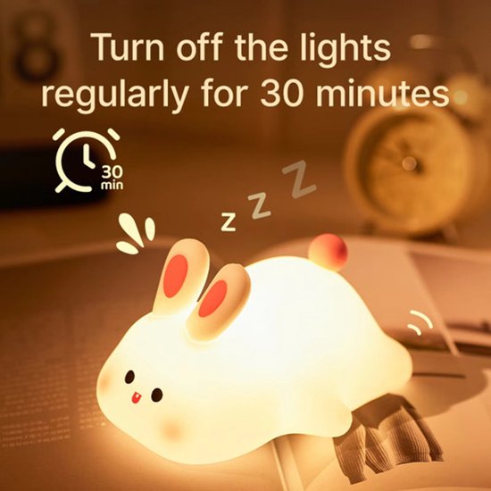 Nachtlampje Kind - LED Siliconen Nachtlamp - Draadloos & Oplaadbaar - Konijn van Big face rabbit Silicone Light — afbeelding 4