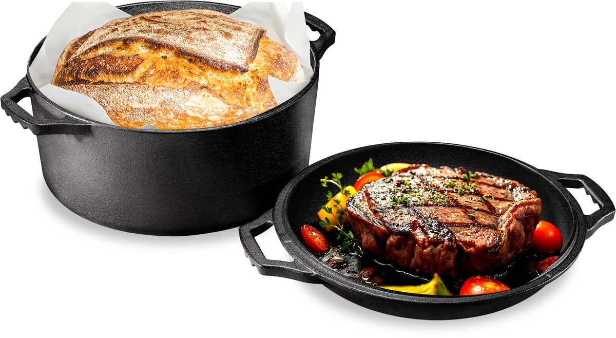 NutriChef Dutch Oven -Gietijzeren Braadpan Met Deksel- Voorbehandeld- Anti-aanbak Hollandse Oven - Stoofpot en Braadpan met Handvat