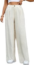 Livano Linnen Broek Dames - Zomerbroek - Volwassenen - Lange Broek - Pantalon - Strandbroek - Zomer - Ibiza Stijl - Beige - Maat XXL