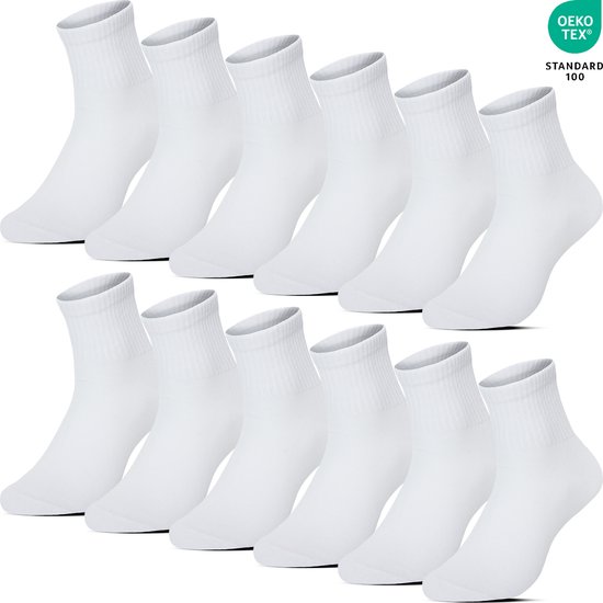 12 Paar Middelhoge Quarter Sokken Casual - Sportsokken - Wandelsokken - Katoen - Wit - Maat 43-46 - Heren Dames Unisex - Zomersokken B-6152