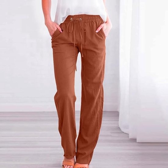 Linnen zomerbroek voor dames, 7/8, casual lichte katoenen linnen broek, stoffen broek, comfortabele luchtige vrijetijdsbroek, strandbroek met zakken, grijs, L