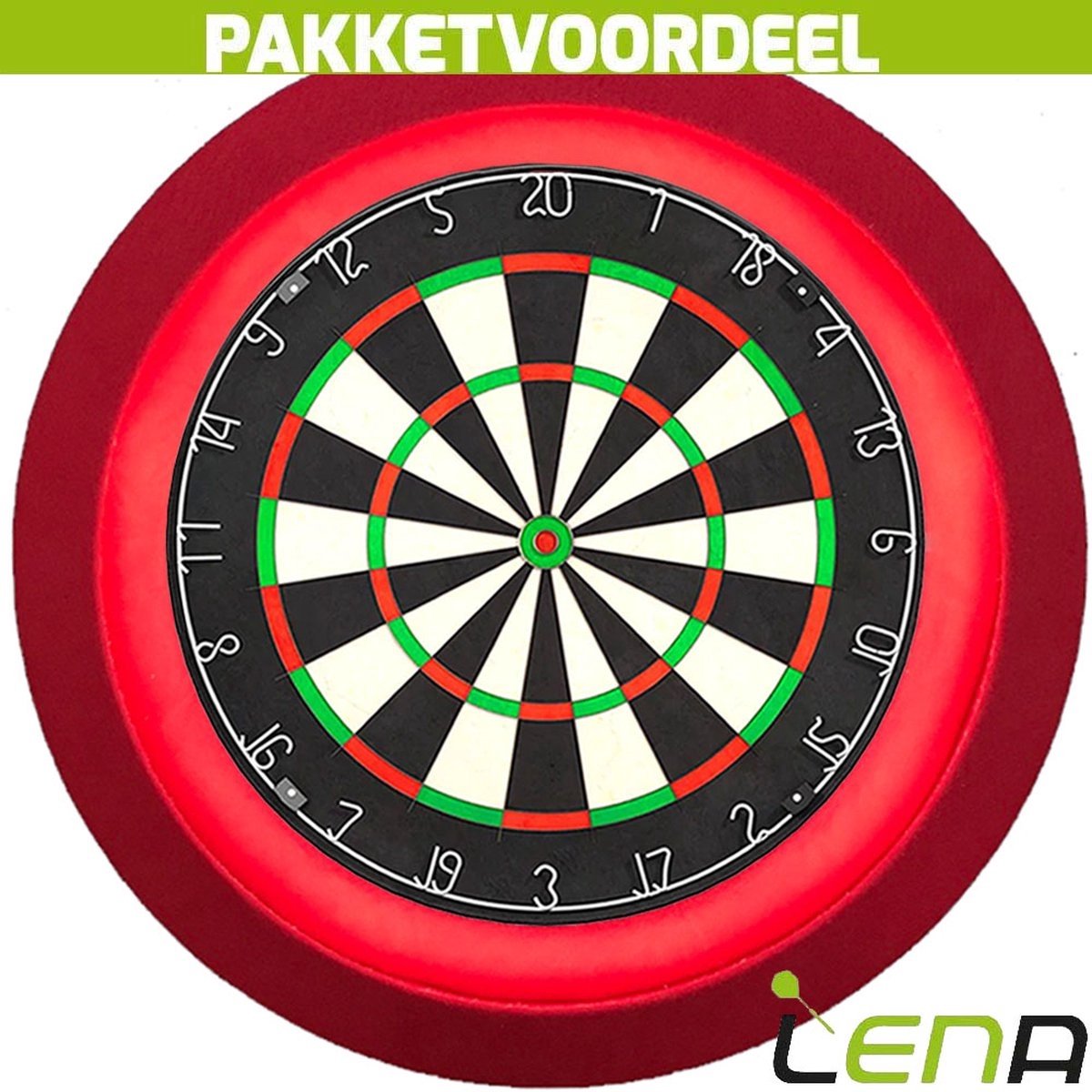 Lena Professional Dartbord + Lena Dartbordverlichting Deluxe (Rood)