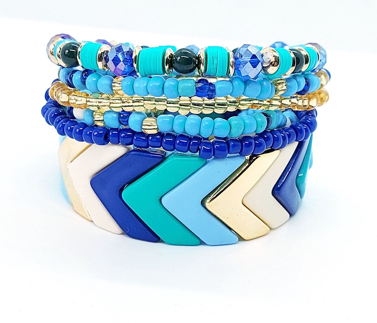 Armbanden set- Dames Armbanden- Bohemian Armbanden Blauw Goudkleurig- Kralenarmband- Vrouw- LiLaLove- Moederdag