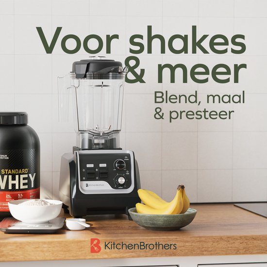 KitchenBrothers Power Blender - 1600W - 2L - Smoothie Maker - IJscrusher - Metallic Zwart van KitchenBrothers — afbeelding 2