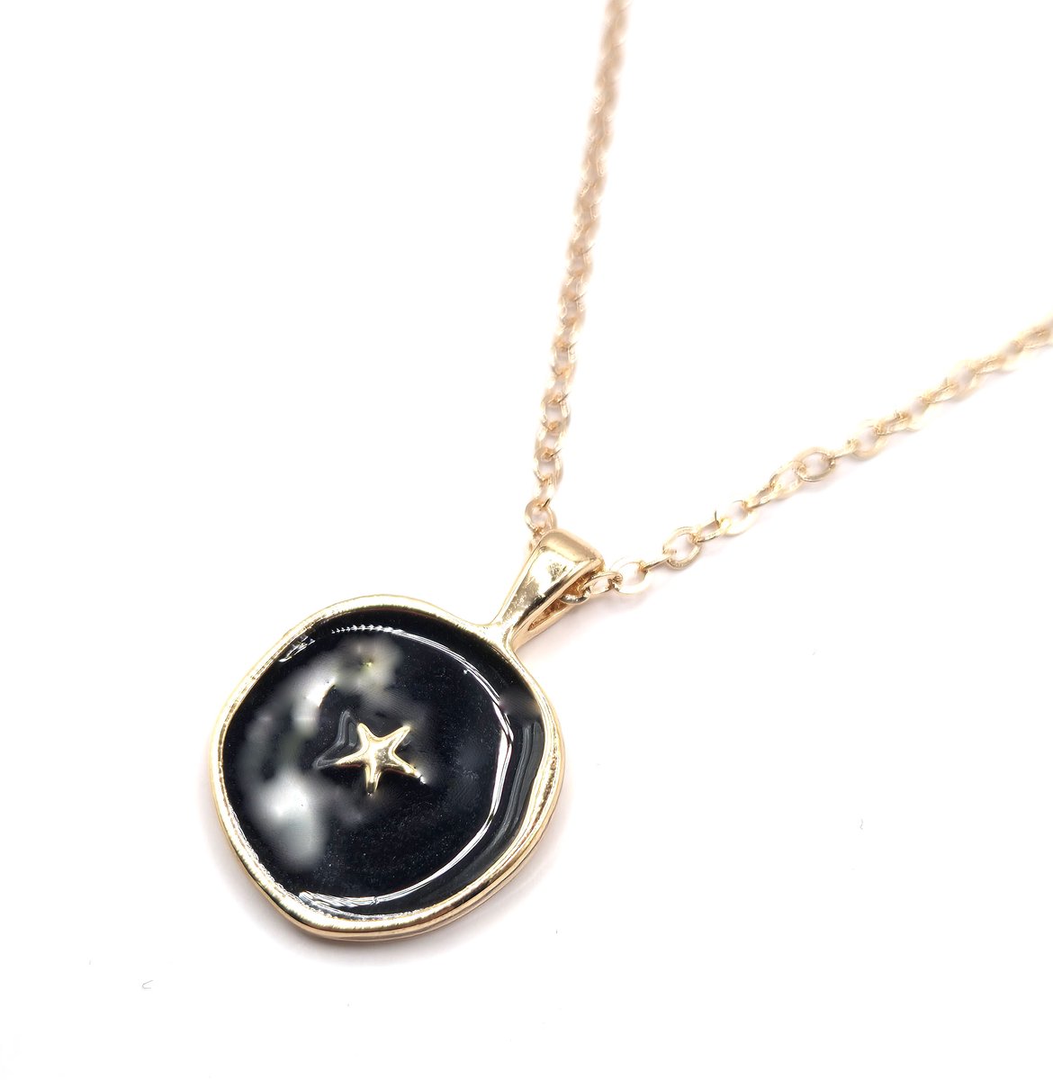 LiLaLove Dames Ketting- Ketting Goudkleurig Zwart Ster- Hippe Ketting- Vrouw- Moederdag