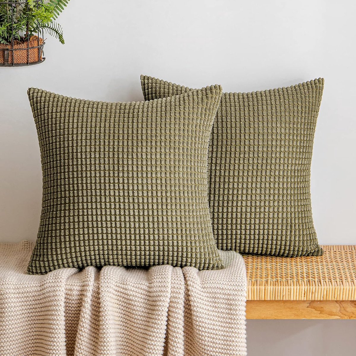 Ibenzoa Zachte Woonkamer Kussenset - Olijfgroen - 40x40cm - Set van 2