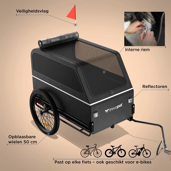 TrevoPet® Hondenfietskar XL - Opvouwbare Fietskar Hond - Hondenkar met Loopplank, Veersysteem & Weerbestendig - Geschikt voor E-Bikes - 45 kg - Zwart