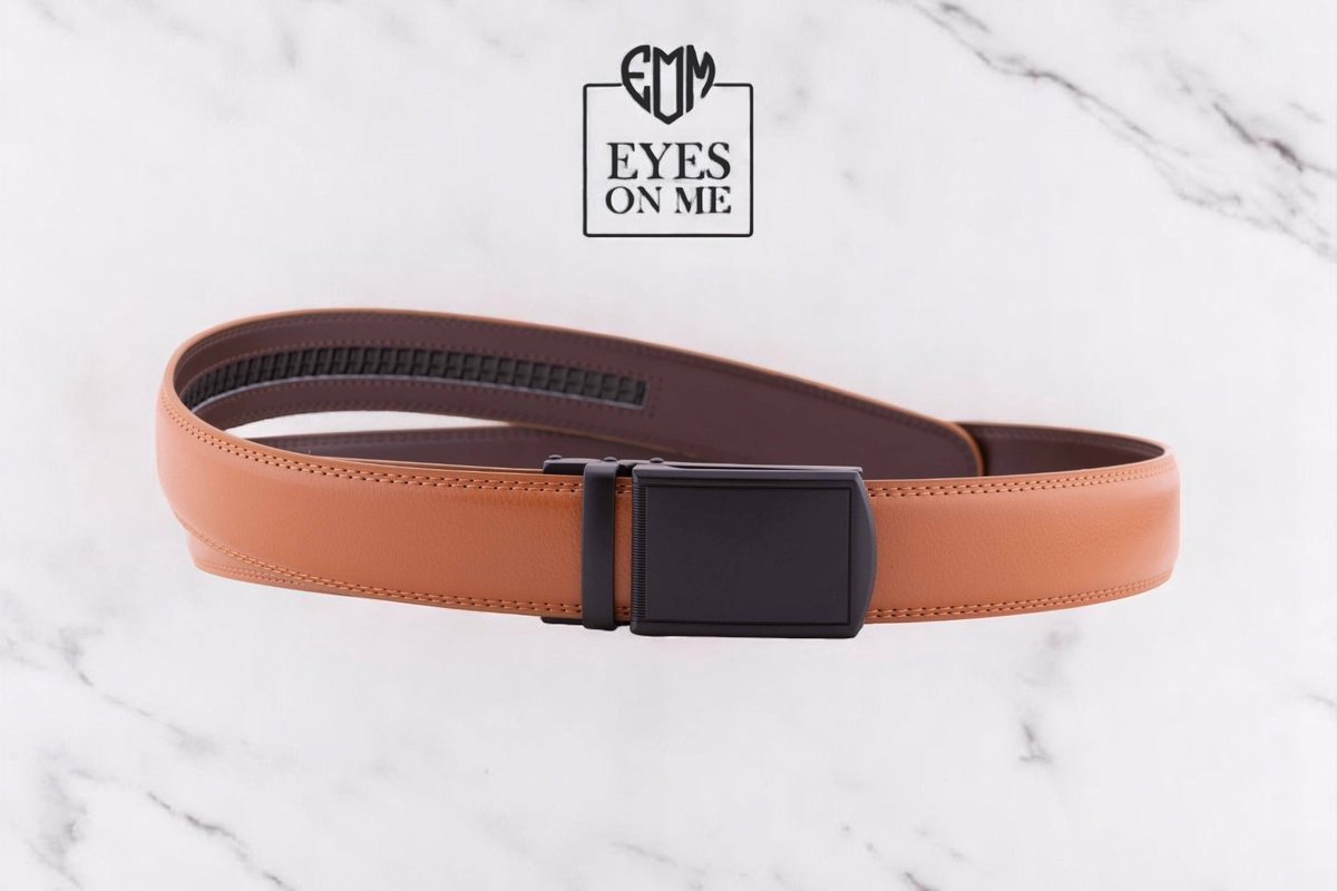 Camel lederen riem zonder gaatjes met automatische gesp voor heren ( Model L023 )