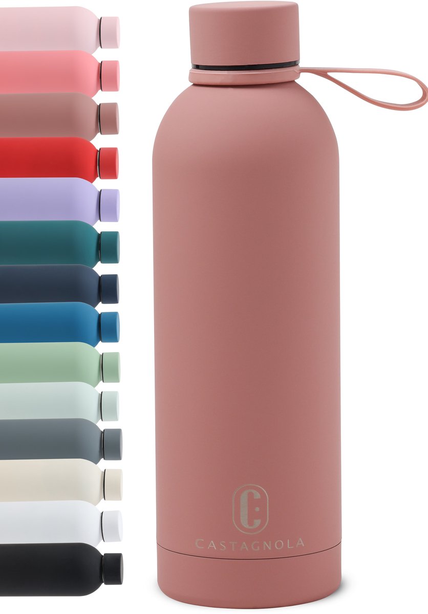 Castagnola Waterfles - RVS Drinkfles 500 ML - Stalen Thermosfles - Drinkflessen voor Volwassenen - Dubbelwandig - Poeder roze