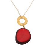 Celeste Ketting met Tagua Hanger Rood - Goudkleurige Ring