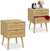 COSTWAY Nachtkastje van rotan, set van 2 stuks, bamboe met lade COSTWAY Nachtkastje van rotan, set van 2 stuks, bamboe met lade