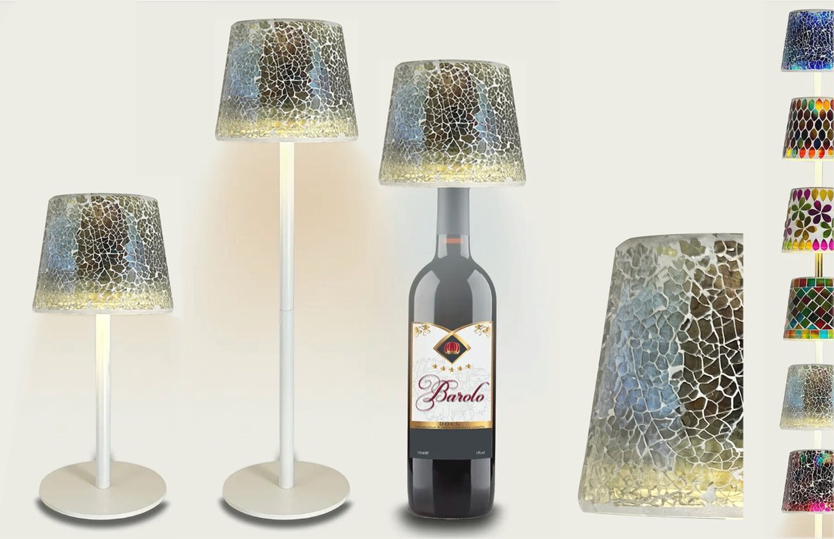 Arca Draadloze Tafellamp TRENTE mozaïek - LED - dimmable - geschikt voor buiten IP44 - incl fles adapter - giftbox