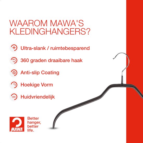 Cintres MAWA - Set de 10 - Pendentifs peu encombrants et antidérapants pour Chemises et Chemisiers - Crochet rotatif à 360° - Revêtement antidérapant de haute qualité - 41 cm, Zwart