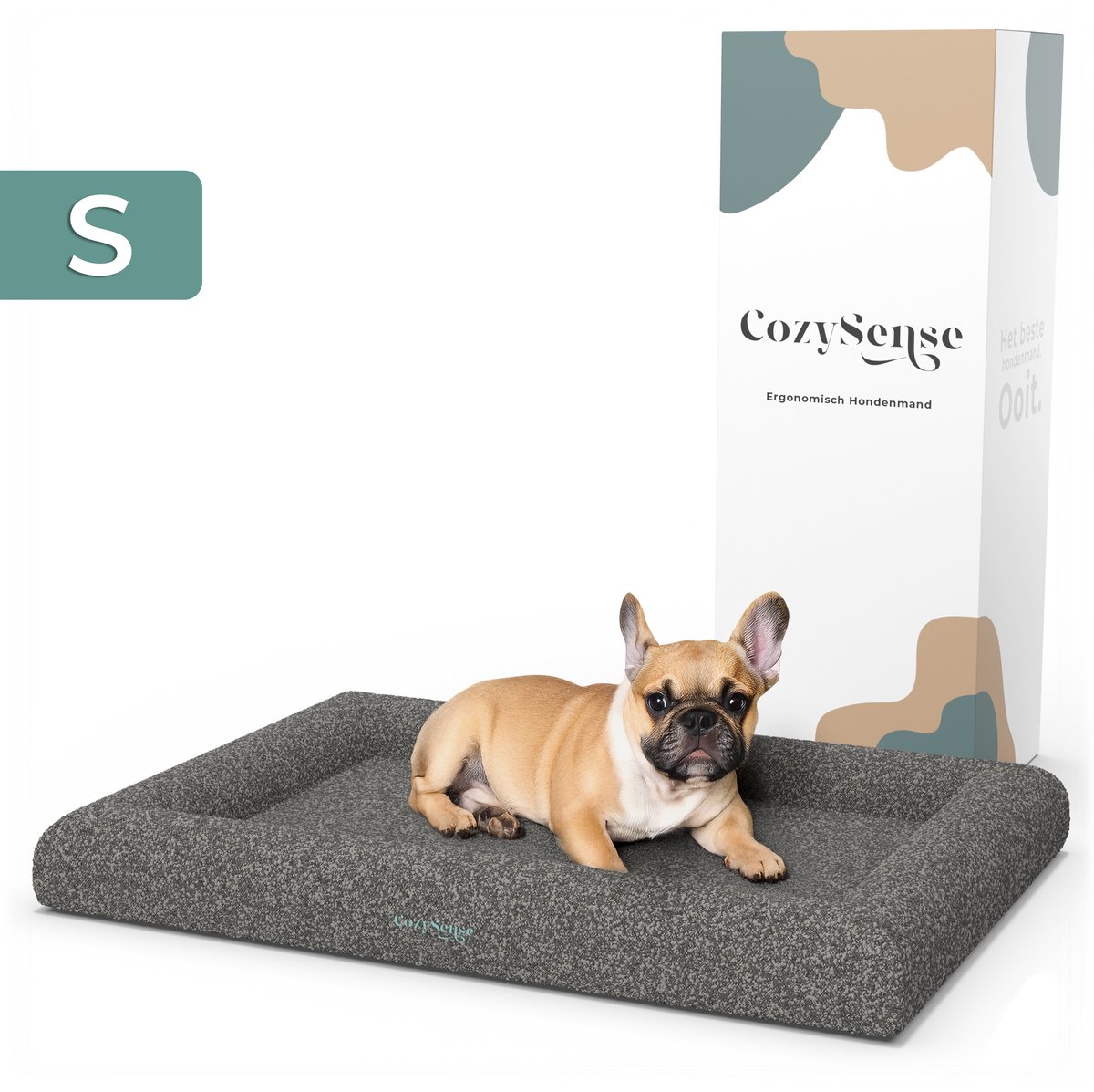 CozySense® Orthopedische Hondenmand - 60 x 40 cm - Maat S - Bouclé Stof - Waterdicht Hondenbed met Wasbare Hoes - Geschikt Als Benchkussen - Grijs