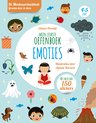 Boekomslag 'Mijn leukste oefenboek emoties' met vrolijke illustraties van kinderen, dieren, weer en emoties. Leeftijd 4-5 jaar.