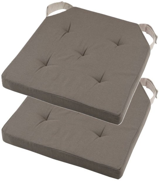 Coussin de chaise textile DUO - 2x - taupe - 38 x 38 x 4 cm - fermeture velcro - coussins d'assise - intérieur/extérieur