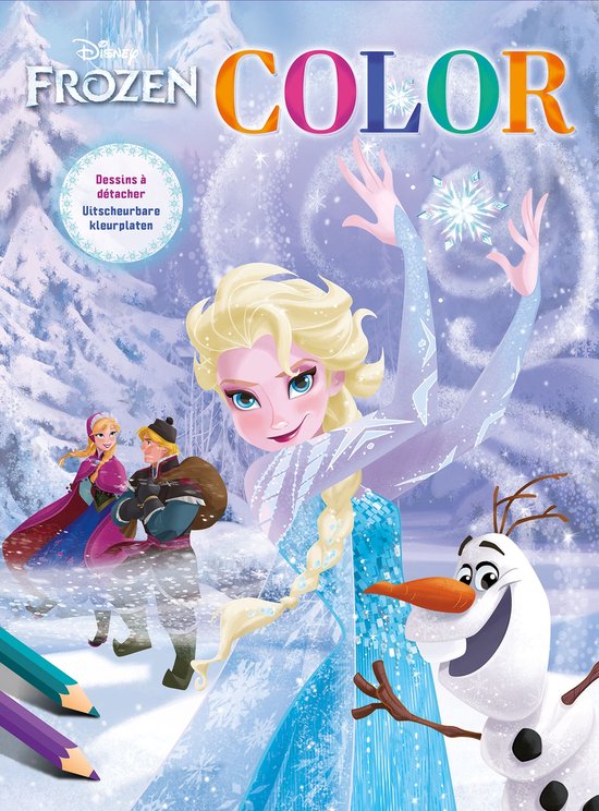 Disney Frozen Color Kleurboek met Elsa, Anna, Kristoff en Olaf in een winterse setting. Inclusief kleurpotloden.