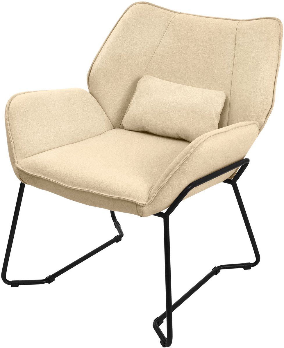 ml-design Woonkamer fauteuil Loungestoel Zand met rugkussen tot 120 kilogram Polyester hoes in linnenlook ML design Zand, Zwart