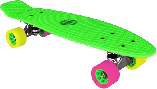 Nijdam Kunststof Skateboard 22.5" - Flipgrip-board - Groen/Fuchsia/Geel
