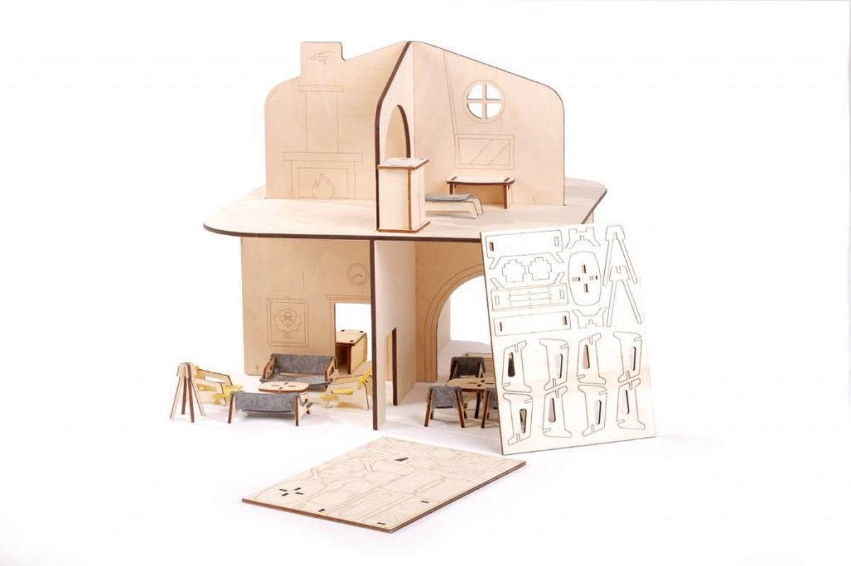 Van Dijk Toys Poppenhuis Badkamer Hout Blank