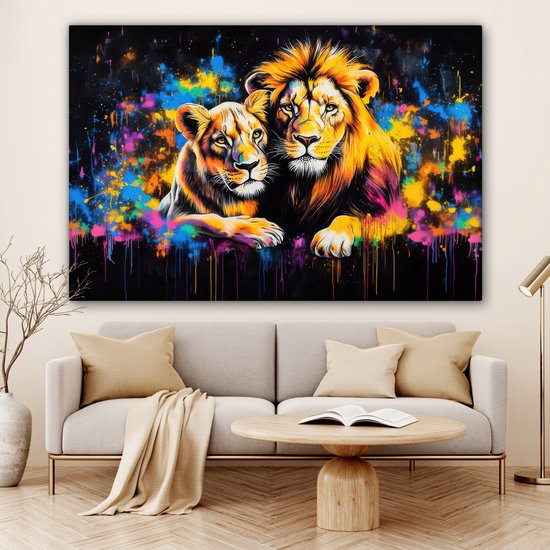 Tableau sur toile 180x120 cm - Décoration murale Lions - Tableau - Couleurs - Décoration murale salon - Décoration chambre - Accessoires chambre - Peintures sur toile