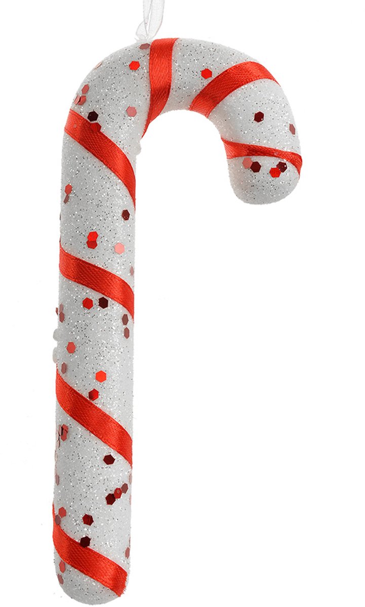 Clayre & Eef Kersthanger Zuurstok 17 cm Wit Rood Kunststof
