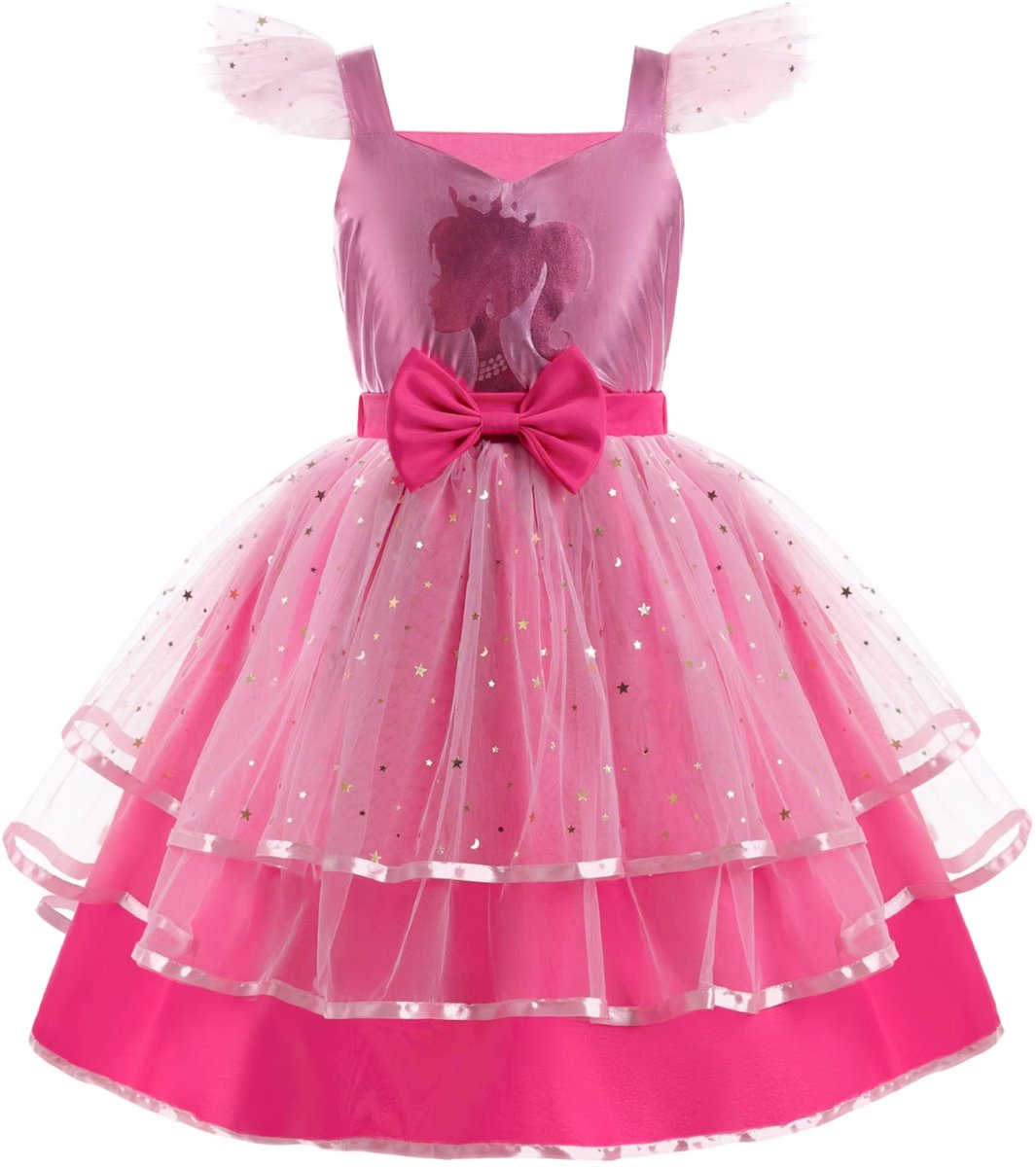 Joya Kids® Luxe Verkleedpop Prinsessenjurk voor kinderen | Verkleedjurk Meisje hard Roze Tule Rok | Halloween kostuum | Metallic Roze met Strik | Carnaval kleding | Verkleed kostuum Jurk | — afbeelding 7
