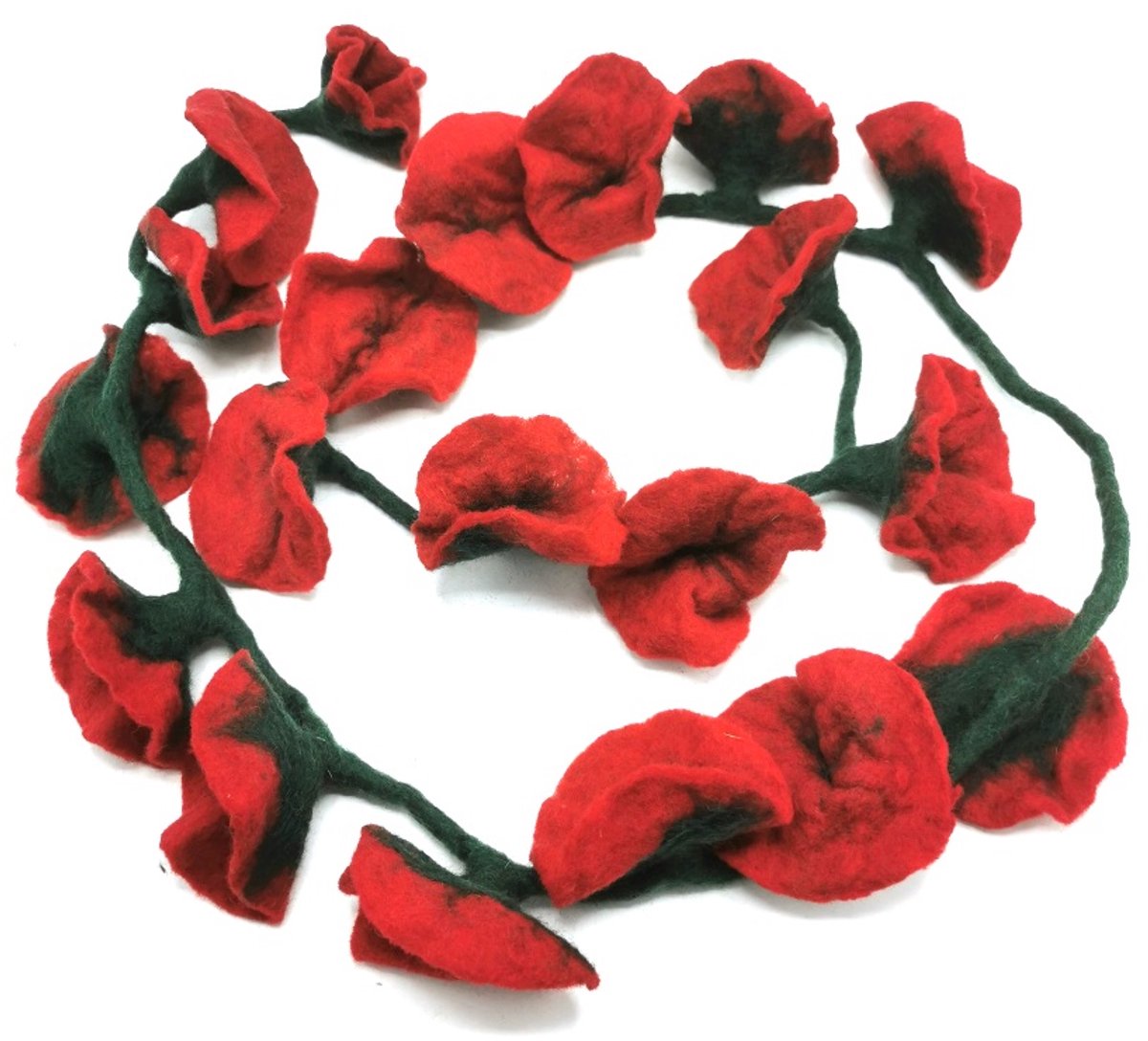 Boutique Trukado - Vilten Bloemen Slinger - Rood - handgemaakt - lengte ca 180cm - 100% wol