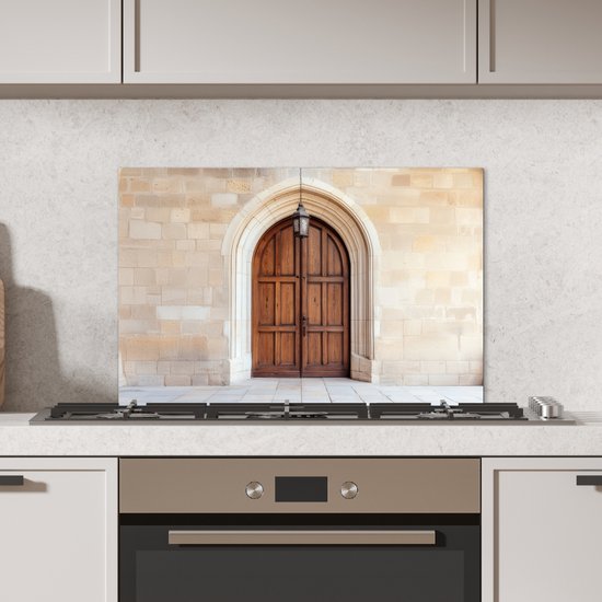 Crédence de Cuisinière en Aluminium 70x50 cm - Bois - Porte - Lanterne - Écran Pare-éclaboussures pour Plaque de Cuisson - Protection Murale