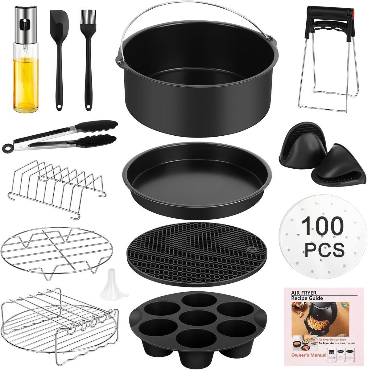 Airfryer Accessoires - Siliconen Bakje - Bakpapier - Zwart