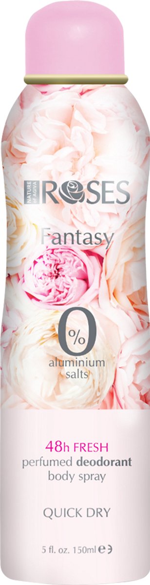 AGIVA ROSES FANTASY PRACHTIGE INTENSE SENSUELE ROZENGEUR DEODORANT SPRAY voor Gevoelige en Elk type Huid Zonder ALUMINIUMZOUTEN Unisex 150 ml