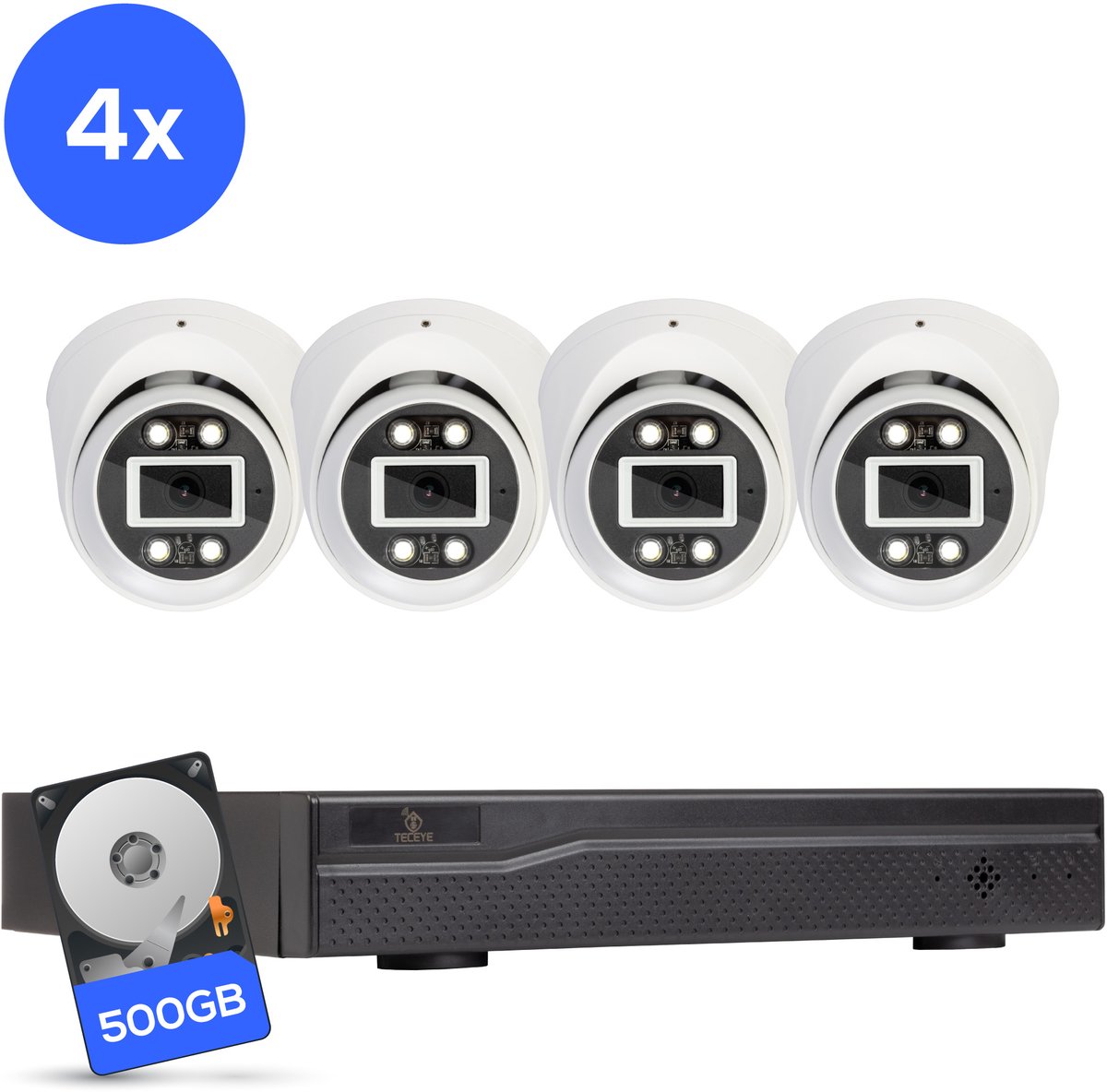 Teceye Compleet Camera Beveiliging Set met 4x POE Camera's - Beveiligingscamera - Beveiligingscamera binnen - Beveiligingscamera buiten - CCTV Camera systeem - Beveiligingscamera set - Bewakingscamera set
