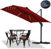 Bol.com Premium Zweefparasol 300x300cm – Incl. Led – Vierkante parasol – 360 ° Draaibaar - Kantelbaar – UV werend doek - Rood aanbieding