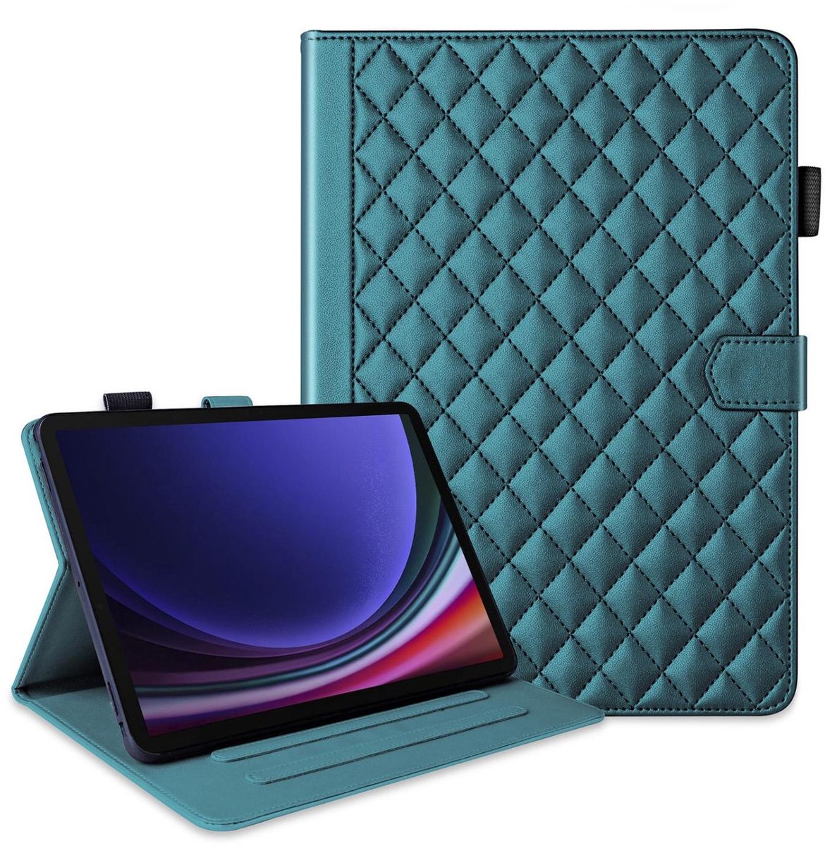 Mobigear Tablethoes geschikt voor Samsung Galaxy Tab S10 FE Plus Hoes | Mobigear Diamond Bookcase | Pasjeshouder voor 3 Pasjes | Telefoonhoesje voor Pinpas / OV Kaart / Rijbewijs - Groen