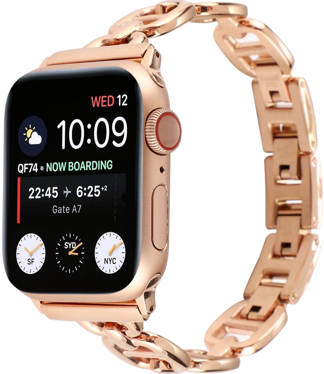 Mobigear Stalen Watch bandje geschikt voor Apple Watch Bandje Vouwsluiting | Mobigear Paris - 49/46/45/44 mm - Roségoud