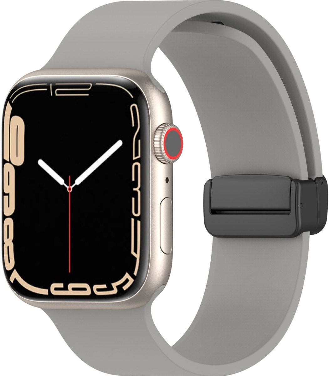 Mobigear Siliconen Watch bandje geschikt voor Apple Watch Bandje Magneetsluiting | Mobigear Sport Mag - 49/46/45/44 mm - Grijs