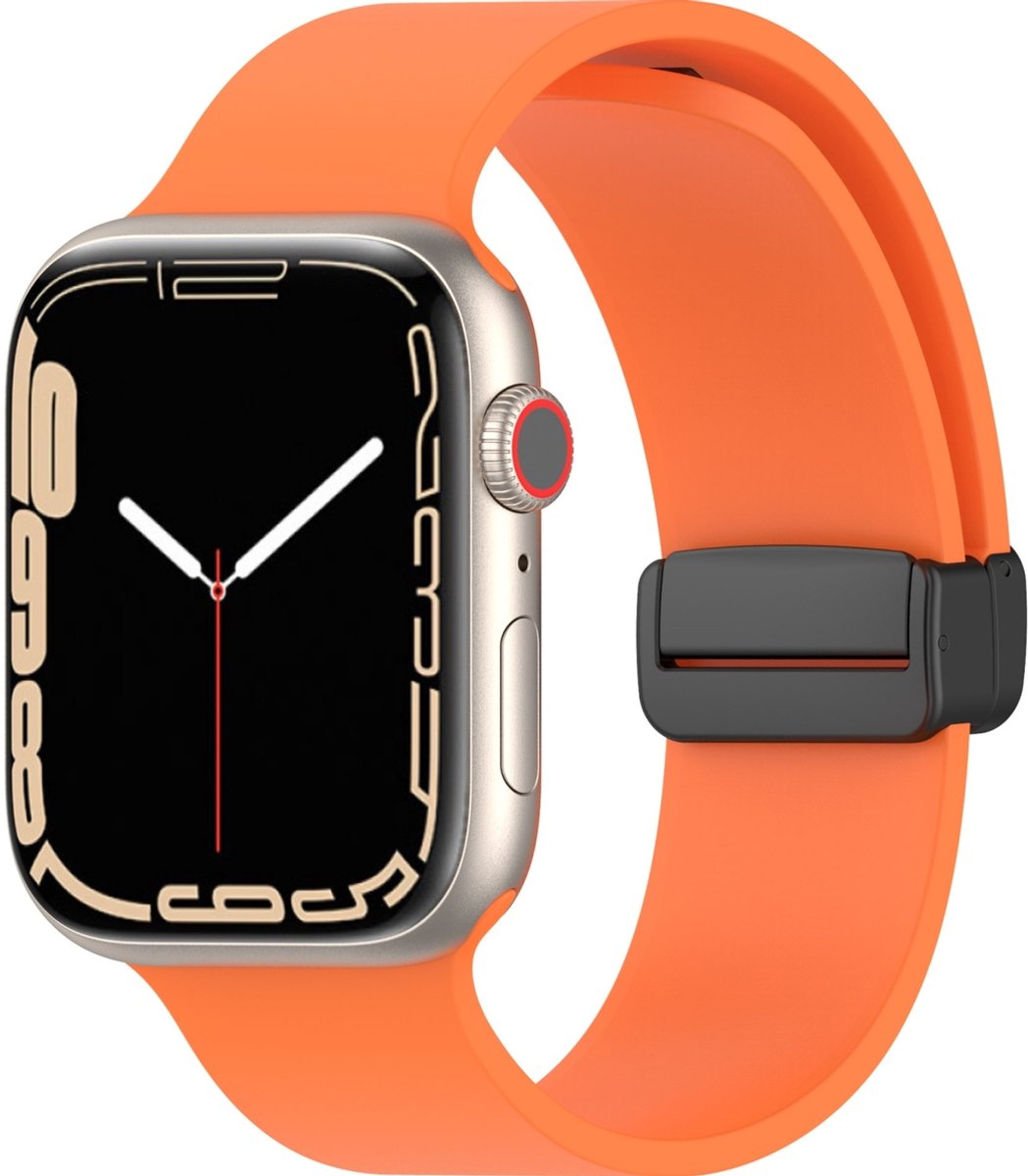 Mobigear Siliconen Watch bandje geschikt voor Apple Watch Bandje Magneetsluiting | Mobigear Sport Mag - 42/41/40/38 mm - Oranje