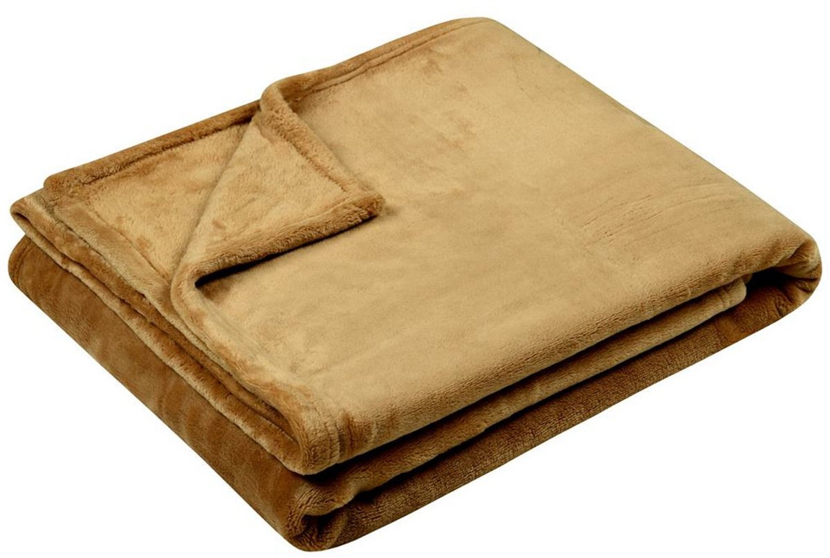 Stof Textiles Plaid/bankdeken Maribelle - camel bruin - 130 x 160 cm - polyester fleece - 1 persoons