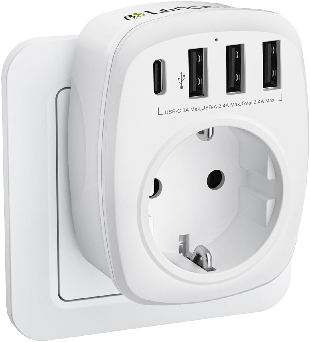 5-in-1 Stopcontact Splitter met USB en USB-C – Dubbele Stekkeradapter voor Thuis of Reis