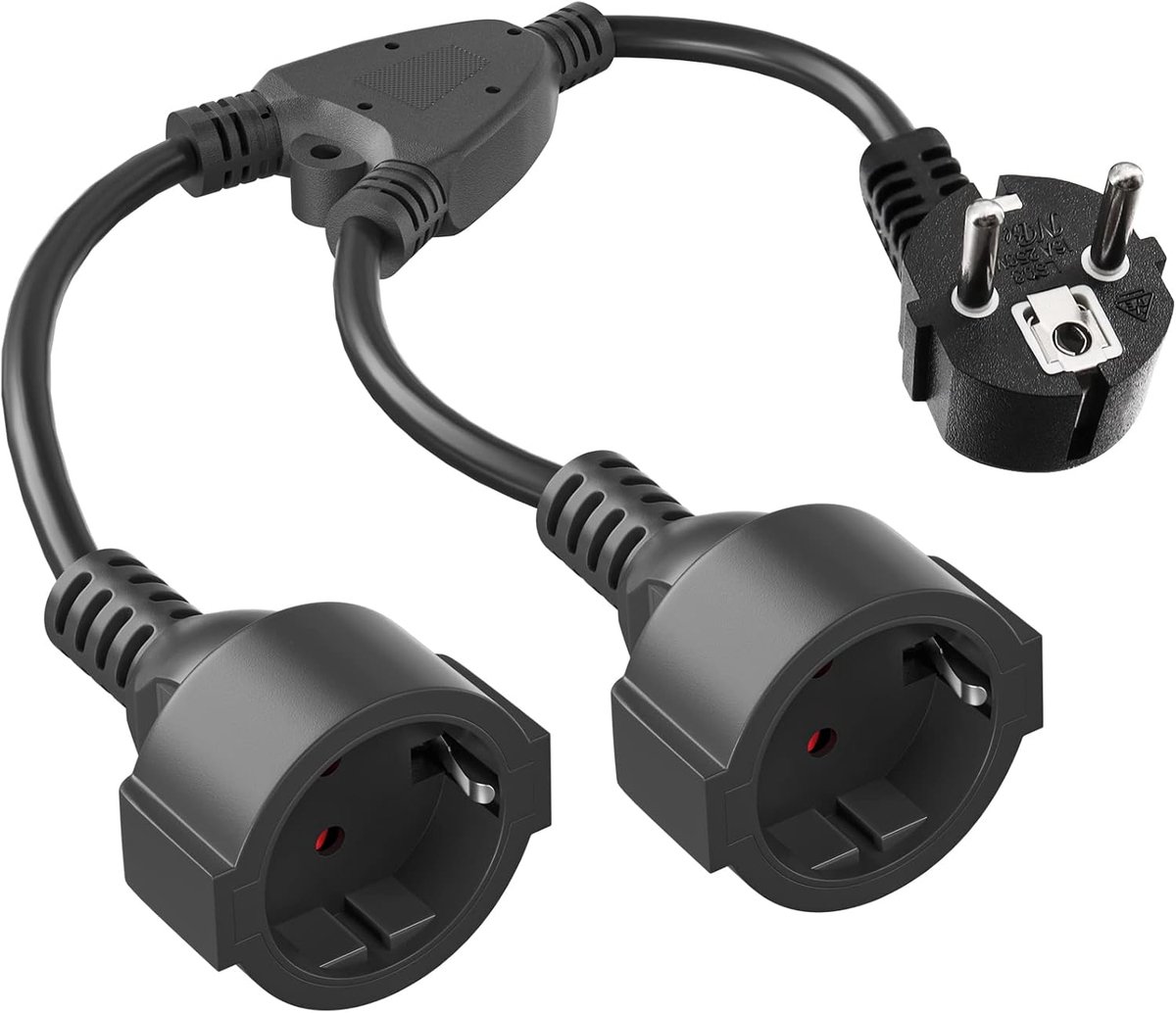 Dubbele Stekker Multi-stopcontact 2-weg met Flexibele Kabel – 16 A/250 V/Max 3680 W, Ideaal voor Keuken en Kantoor