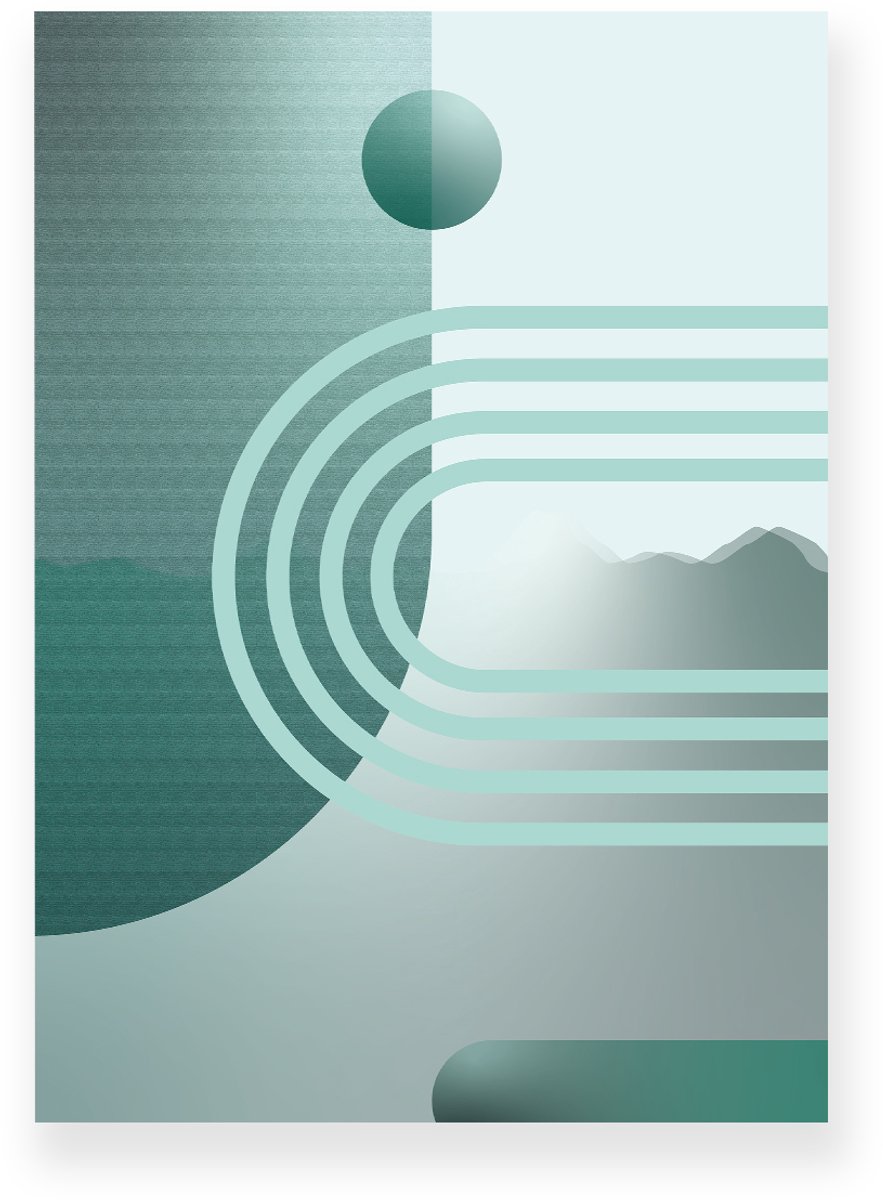 Yisual Aluminium plaat 20x30 cm - Poster - Geometrische Vormen - Bogen - Lichtgrijs - Mintgroen - Abstract - Modern - Muurdecoratie - Wanddecoratie