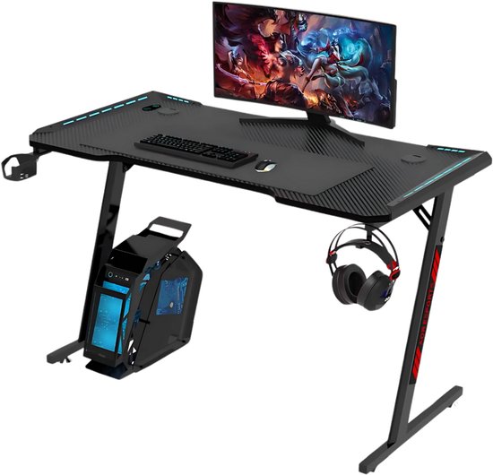 Livista® Gaming Bureau - 140x60x73cm - RGB Verlichting - Ergonomisch Ontwerp - Stabiele Driehoekige Structuur - Zwart