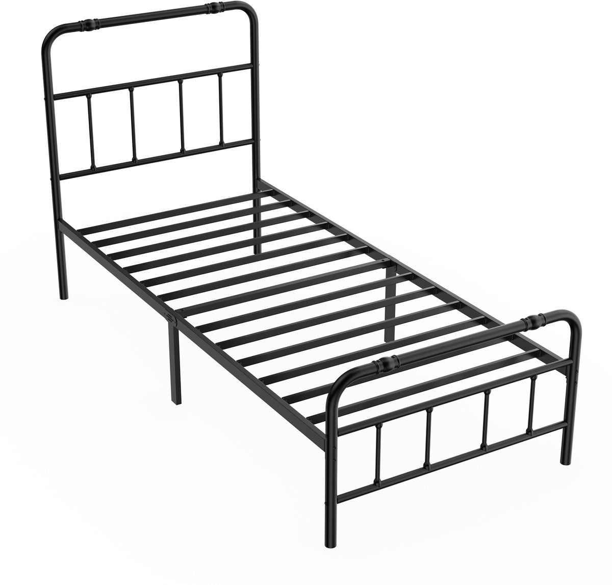 Froadp Bedframe met hoofdeinde Modern metalen bed 90x200 cm Platformbed van metaal met robuuste stalen latten Eenpersoonsbed Zwarte opbergruimte onder het bed voor de slaapkamer Logeerkamer