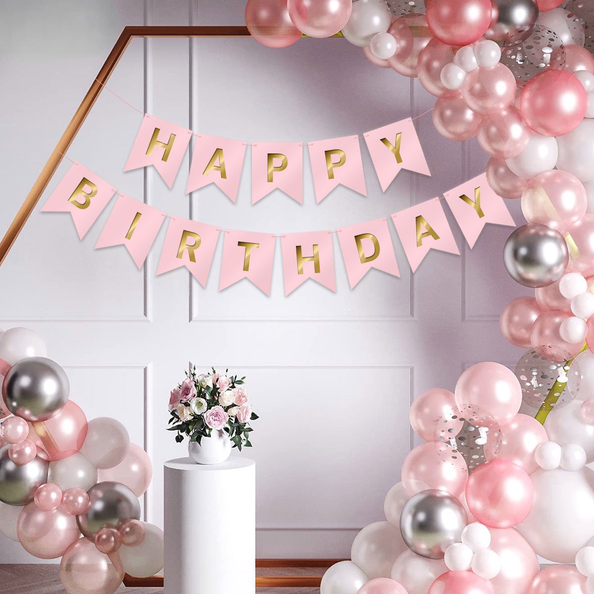 LUQ - Roze & Goud Happy Birthday Slinger Verjaardag Versiering Feest Versiering Verjaardag Slingers Decoratie — afbeelding 3