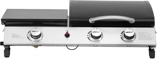 Plancha gas bbq gasgrill bakplaat met deksel "Rasio" - 7,5 kW - 3 branders - Zwart