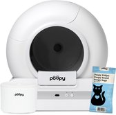 POOPY NANO 2 - Automatische Zelfreinigende Kattenbak + Luxe Drinkfontein, 60 Afvalzakjes (3 rollen) & Kattenbakmat - (Werkt met & zonder app) - Wit