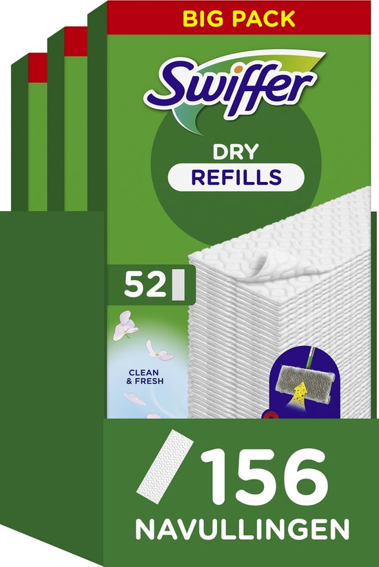 Swiffer Balai Attrape-Poussière - Lingettes Sèches Propre & Frais - 3 x 52 pièces